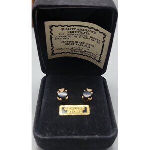 Genuine Black Onyx Heart Cut Earrings 18k Gold Plated  Finish & Certificate